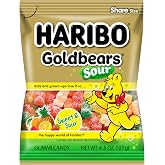 HARIBO Goldbears Sour, Sour Gummy Candy, 4.5 oz. Bag | Sour gummy bears with a sour sugar coating over a soft, chewy center. Fruity sour candy made for sharing and gifting.