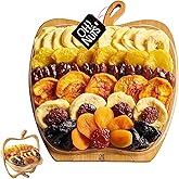 Oh! Nuts Dried Fruit Gift Basket - Gourmet Gift Baskets - Holiday Healthy Assortment Dried Fruits Gift Box - Crafted in the USA - Wooden Apple Shape Gift Tray - (Honey Beige)