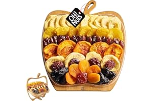 Oh! Nuts Dried Fruit Gift Basket - Gourmet Gift Baskets - Holiday Healthy Assortment Dried Fruits Gift Box - Crafted in the USA - Wooden Apple Shape Gift Tray - (Honey Beige)