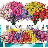 FGSAEOR 12 Bundles Artificial Flowers for Outdoor Indoor, Faux Flower Daisy with Eucalyptus Leaves Fake Plants Greenery, Garden Home Decor for Boxwood Porch Patio