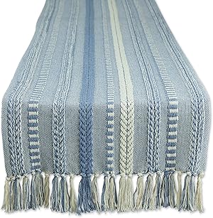 DII Farmhouse Geflochtener Tischläufer, Baumwolle, Stonewash Blue, 15x108