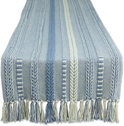 DII Farmhouse Geflochtener Tischläufer, Baumwolle, Stonewash Blue, 15x108