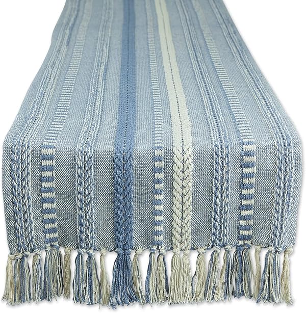 DII Farmhouse Geflochtener Tischläufer, Baumwolle, Stonewash Blue, 15x108