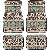 Rubber Floor Mats for Car Non Slip Carpet Mats Set of 4 Universal Fit Car Truck Sedan Van SUV Floor Cushion Pad（Cow Print Aztec Ethnic Classic Stripes）