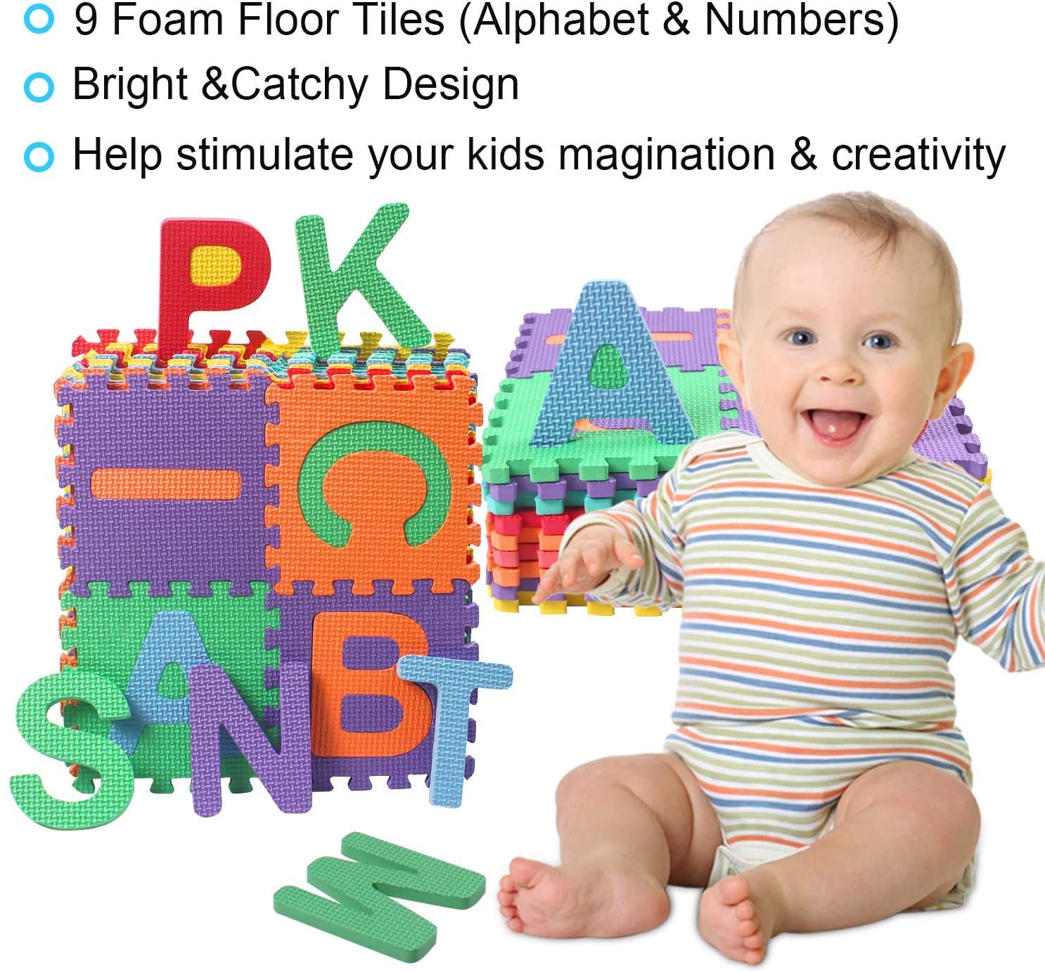 Kangler Kids Foam Puzzle Play Mat 36pcs 5.9inch x 5.9inch Interlocking EVA Floor Tiles with Alphabet and Numbers : Baby