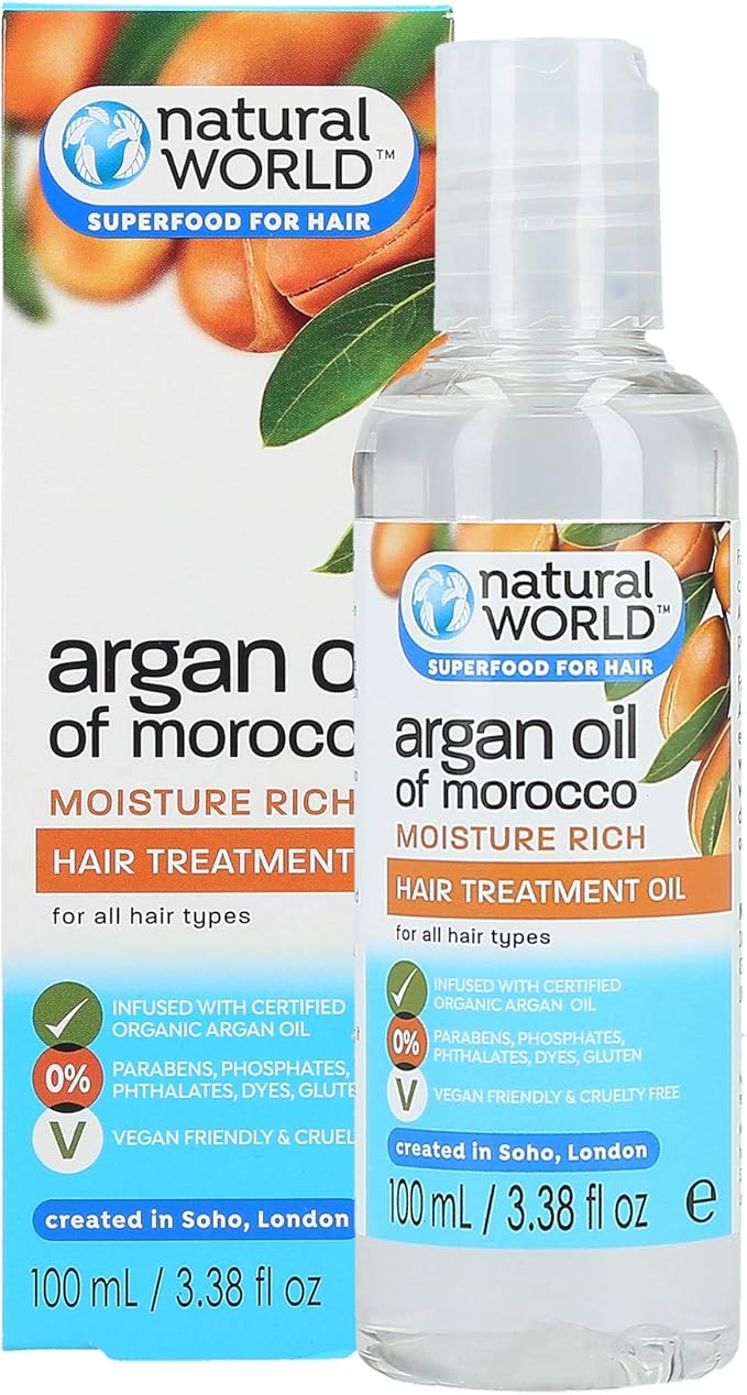 NATURAL WORLD ARGAN OIL OF MOROCCO MOISTURE RICH HAIR TREATMENT OIL 100 ML Amazon.co.uk Beauty
