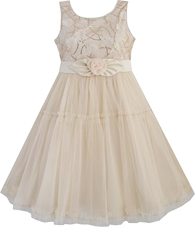 Sunboree Mädchen Kleid Shinning Pailletten Beige Tüll Schichten Hochzeit Festzug Gr. 86-134
