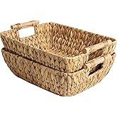 StorageWorks Hand-Woven Jumbo Storage Baskets with Wooden Handles, Water Hyacinth Wicker Basket for Organizing, 2 Pack