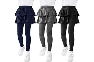 Resinta 3 Pack Girls Leggings School Uniform Pants Ruffle Skirt Pants Warm Leggings with Skirt 4-14 Years