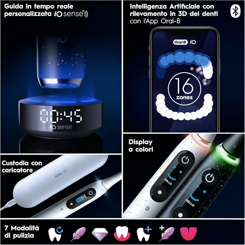 iO 10 Spazzolino Elettrico, 3 Testine di Ricambio, Custodia, Nero