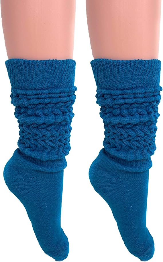 Slouch Socks Women and Men Extra Tall Heavy Cotton Socks Size 9 to 11 (Turquoise, 2