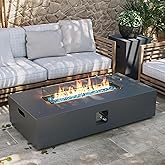 UPHA 56-inch Outdoor Propane Gas Fire Pit Table, Grey | 50000 BTU Iron Rectangle Firepit with Tank Hidden Table, Wind Guard, Removable Lid, Blue Glass Rocks, Rain Cover