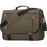 RAINSMORE Messenger Bag for Men 17-17.3 Inch Laptop Bag Water-resistant Canvas Computer Shoulder Bag Office Work Briefcase Large Casual Satchel Bags for Men Bookbag for College, OliveDrab