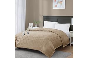 MP2 Heated Blanket King Size with Dual Control, Soft Microplush Heating Electric Blankets | Machine Washable with 20 Heating Levels & 10 Hours Shut Off, UL Certified | 90x100 Inch, Tan