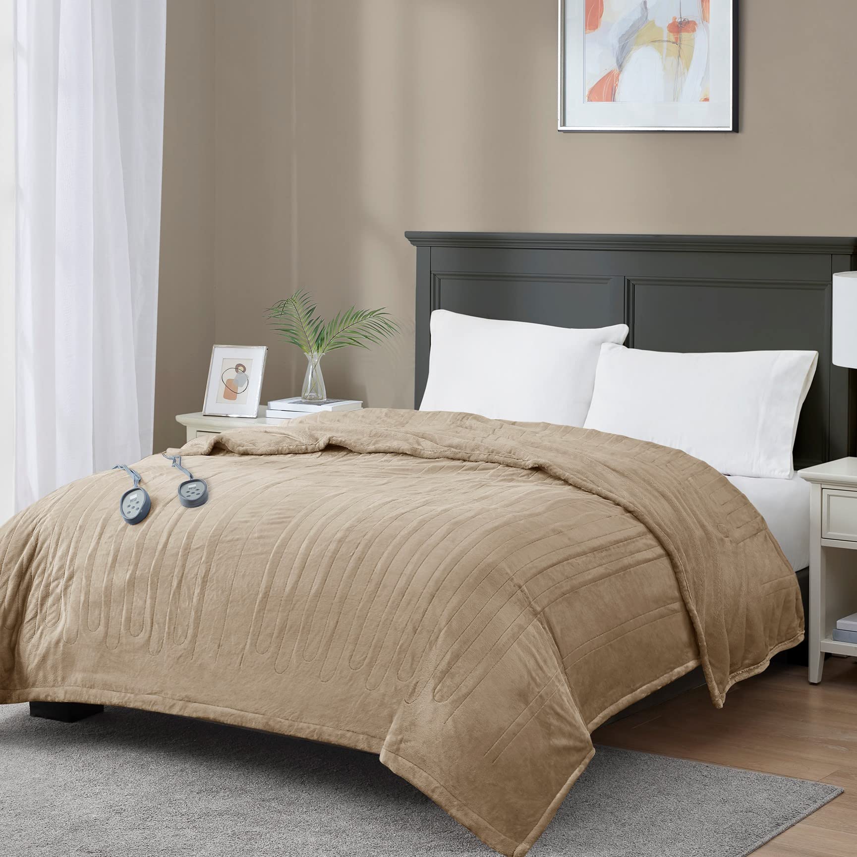 Photo 1 of MP2 Queen Size Electric Blanket with Dual Control, Plush Heated Blankets | Machine Washable with 20 Heating Levels & 10 Hours Auto Off, UL Certified | 84x90 Inch, Tan