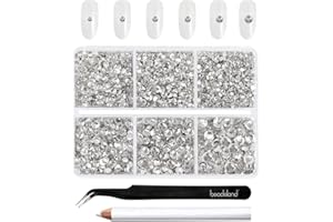 Beadsland 4300pcs Flatback Rhinestones,Clear Rhinestones Nail Gems Round Crystal Rhinestones for Crafts,Mixed 6 Sizes with Picking Tweezers and Wax Pencil Kit, SS6-SS20,Crystal