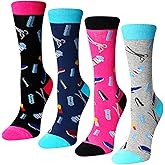 Coume 4 Pairs Novelty Barber Socks Hairdresser for Valentines Day Gifts, Funny Adult Occupation Socks Hairstylist Gifts for Women Men