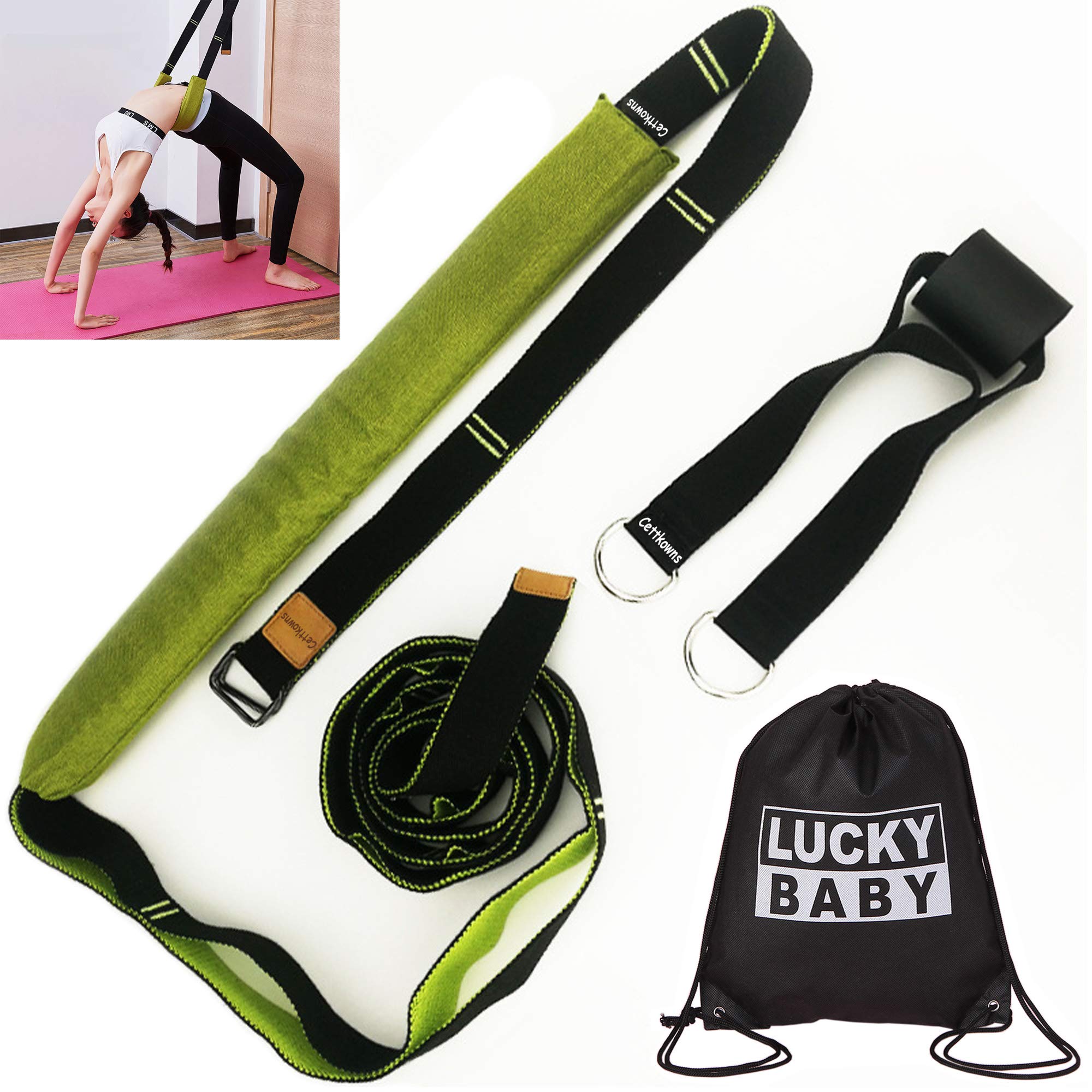 Cettkowns Back Bend Assist Trainer, Yoga Fitness Stretching Strap, Improve Leg Waist and Back Flexibility with Door Anchor for Ballet, Dance, Yoga, Gymnastics, Cheerleading, Splits