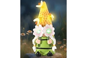 iStatue Solar Garden Gnome Figurine Light with Bees Sunflower, 9.5'' Resin Outdoor Statue for Yard Patio Decor Lawn Ornaments Porch Garden Gifts for Women/Girl (Ms Bee Gnome)