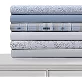 Tribeca Living Cotton Percale Queen Size Bed Sheet Set, 300 Thread Count, Extra Deep Pockets, Skyway/Blue