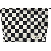 GUTGNK Women's Cosmetic Bag, Corduroy Checkerboard Travel Cosmetic Bag Small Cosmetic Bag Skin Care Cosmetic Changing Handy Bag Zipper Organizer
