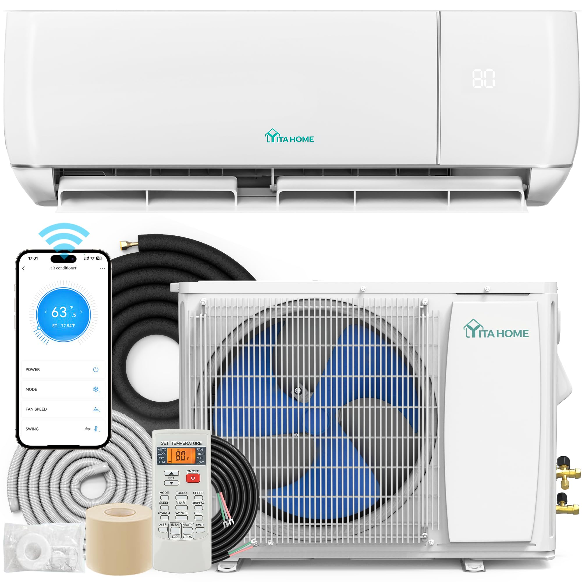Photo 1 of *****PARTIAL SET/ BOX 1 OF 2******* YITAHOME 12000 BTU Mini Split Air Conditioner Heat Pump System, 20 SEER2 115V Ductless Inverter System with Wi-Fi & Alexa Compatibility, Cover Up to 750 Sq. Ft, Complete Installation Kit Included