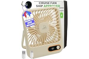 NORDMOOSE Cruise Ship Approved Fan - 4000mAh Long Lasting Battery Cruise Fan - Magnetic Hook to Hang the Fan on Cabin Walls, Portable Travel Fan for Cruise Ship Cabin Approved