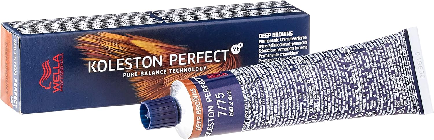 Wella Koleston Perfect Me+ Deep Brown Permanent Hair Colour Cream, No. 7/75 Medium Blonde Brown Mahogany, 0.66 kg
