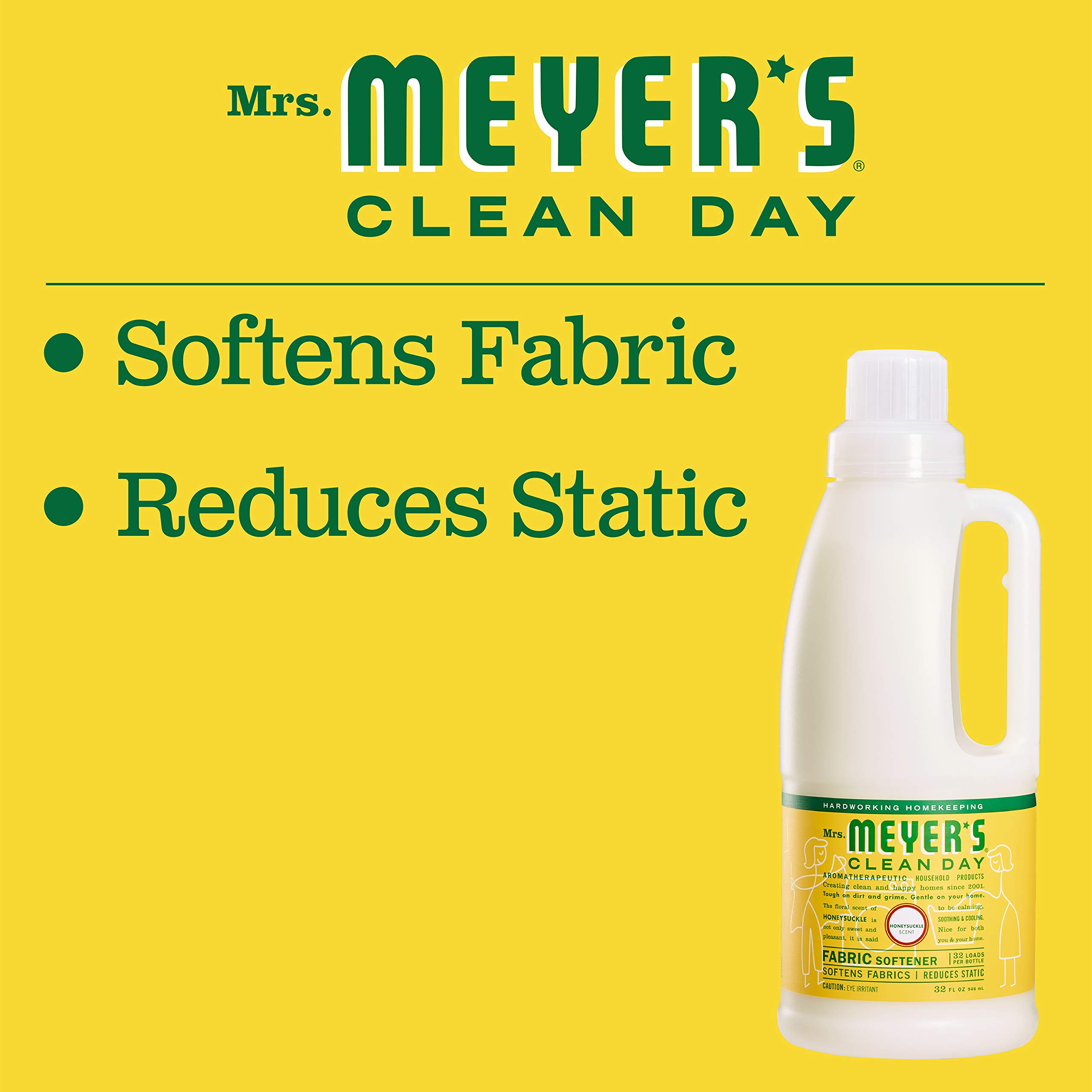 MRS. MEYER'S CLEAN DAY Liquid Fabric Softener, Infused with Essential Oils, Paraben Free, Honeysuckle, 32 oz (32 Loads)