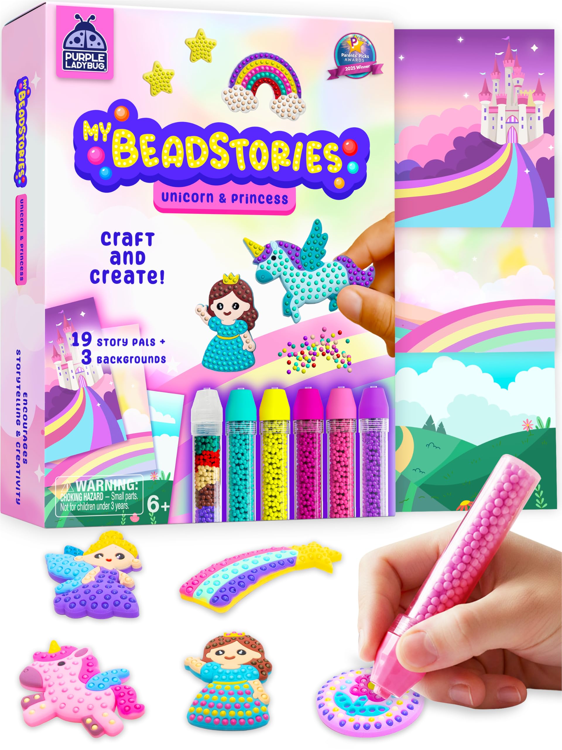 Bead Art for Kids Birthday Gift for Ages 4 5 6 7 8 9 10 Year Old, Girls Craft Set with Colorful Templates and Beads Pen, Creative Arts & Crafts Activity for Girls, Unicorn & Princess Theme Bead Crafts