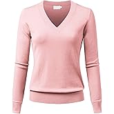 JSCEND Women's V-Neck Long Sleeve Solid Basic Soft Stretch Pullover Knit Sweater