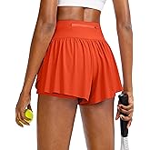 Flowy Running Shorts for Women with 4 Pockets 2 in 1 High Waisted Women's Butterfly Workout Athletic Tennis Skirt Shorts