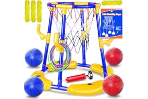 Floating Pool Basketball Hoop with Anti-Tip & Anti-Drift Design, Basketball & Ring Toss Pool Toys for Kids Ages 4–8 and 8–12,