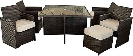 Gartenmobelgruppe Polywood Rattan Set Cube 9 Teilig In Braun Vier Sessel Inklusive Hocker Platzsparend Unterstellbar Inklusive 2 Kissen Pro Sessel Amazon De Garten