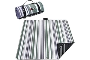 HX&OD Outdoor Picnic Blanket Extra Large, 80''*60'' Waterproof Picnic Mat with Stakes Foldable Camping Blanket Portable with Carry Strap for Beach Mat (Green& White, 80''*60'')