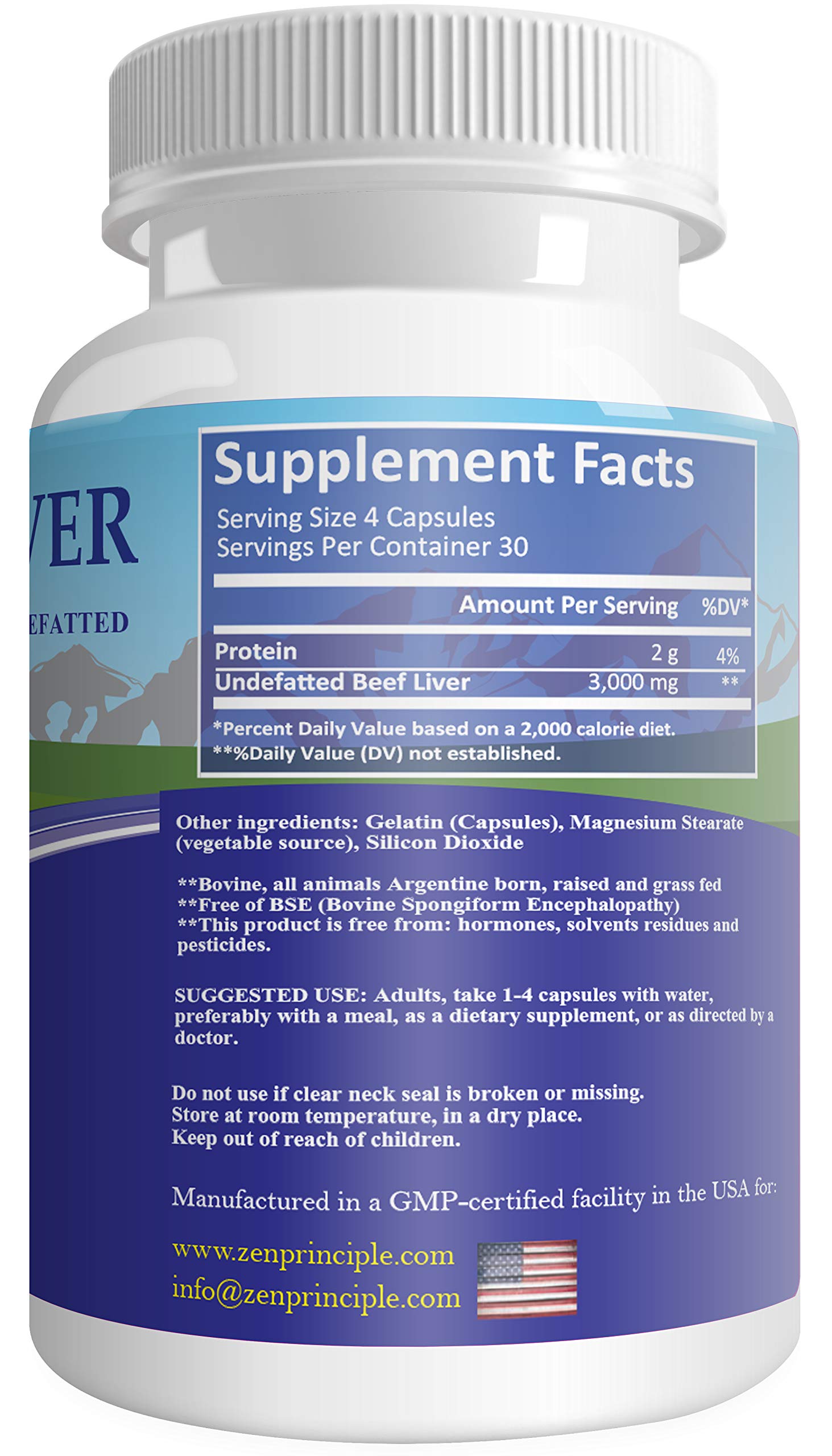 Ultra-Pure Desiccated Beef Liver, Grass-Fed, Pasture-Raised Cows. No Hormones or GMO. Natural Energy and Workout Boost from Iron, Amino Acids, Protein and Vitamins. 120 Capsules 750 Mg.