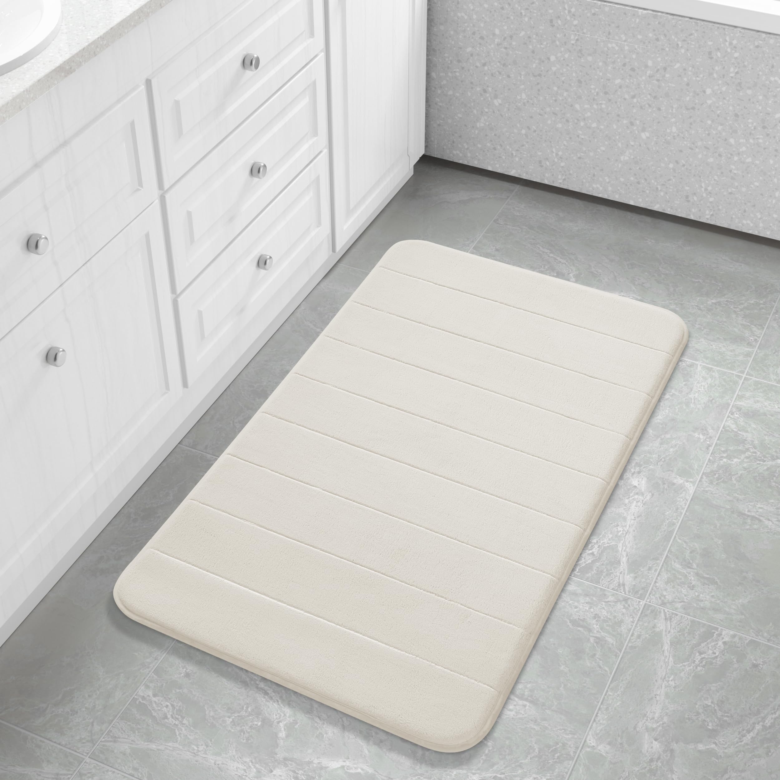 Yimobra Memory Foam Bath Mat, Soft and Comfortable, Super Water Absorption, Non-Slip, Thick, Machine Wash, Easier to Dry for Bathroom Floor Rug, Cream, 92 x 61 cm