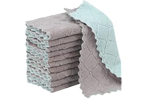 RACHAN 11Pack Kitchen Dish Cloths, Reusable Dish Towels, Nonstick Oil Washable Fast Drying, Super Absorbent Coral Velvet Cleaning Cloths for Mom from Daughter Son(Green-grey10 x 6")
