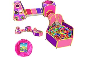 Playz 5pc Kids' Play Tents & Tunnels - Ball Pit for Toddlers, Basketball Hoop, Crawling Tubes, Pop-Up Playhouses, Baby Obstacle Course for Indoor or Outdoor Use