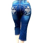 Jack David Women's Plus Size Stretch MID Rise Blue Denim Jeans Capri