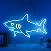 CoolGift Mart Shark Neon Sign, Dimmable LED Shark Light Animal Wall Decor, Christmas Gift White Elephant Gifts for Boys Men, Bedroom Living Room Man Cave Home Decoration With USB Powered