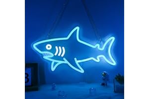 CoolGift Mart Shark Neon Sign, Dimmable LED Shark Light Animal Wall Decor, Christmas Gift White Elephant Gifts for Boys Men, Bedroom Living Room Man Cave Home Decoration With USB Powered