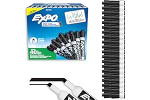 EXPO Dry Erase Markers, Low Odor Ink, Black, Chisel Tip, 40 Count