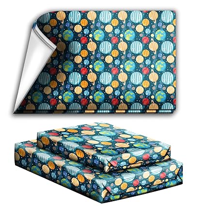 Outer Space Solar System Birthday Party Holiday Wrapping Paper Gift Wrap Premium Quality Paper