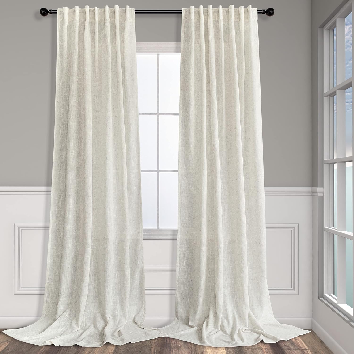 Window Treatments - Natural Linen Back Tab Curtains 84 Inch Length for Living Room 2 Panel Pocket Drape Light Filtering Semi Sheer Neutral Country Rustic Farmhouse Boho Curtain Bedroom Muslin Look Ivory Cream Colored