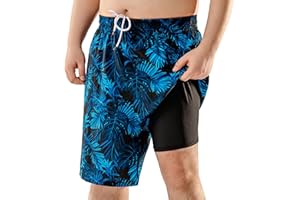BRISIRA Big and Tall Mens Swim Trunks with Compression Liner Swimsuit Bathing Suit Swim Shorts Board Shorts Quick Dry 1X-6X