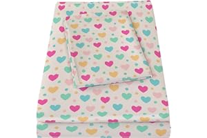 Bedmoon Girls Twin Sheets, Kids Heart Soft Microfiber Twin Sheets & Pillowcases with Elastic Corner Straps