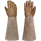 Intra-FIT Leather Gardening Gloves – Goatskin Palm & Cowhide Cuff, Thorn-Resistant Long Garden Work Gloves