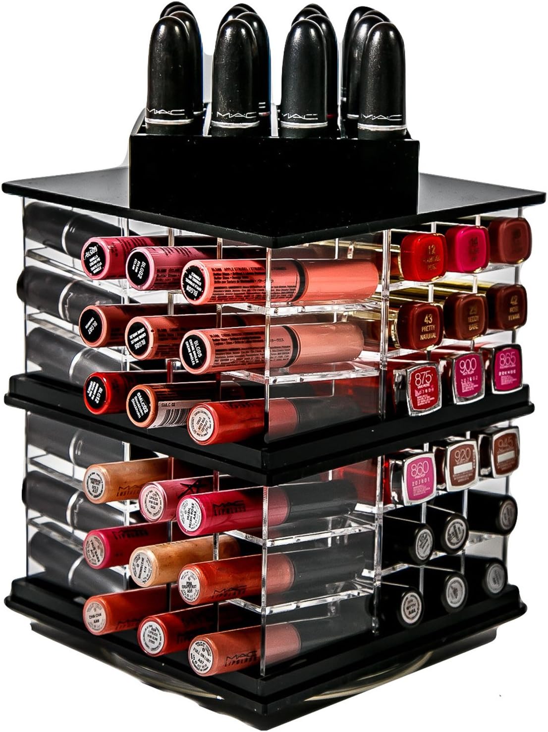 Spinning Acrylic Lipstick Holder Organizer | 88 Slot Makeup Tower Storage Box Solution | By N2 Makeup Co (Big Tower, Sapphire Black)
