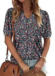 KISSMODA Women's Tunic Tops Casual V Neck Short